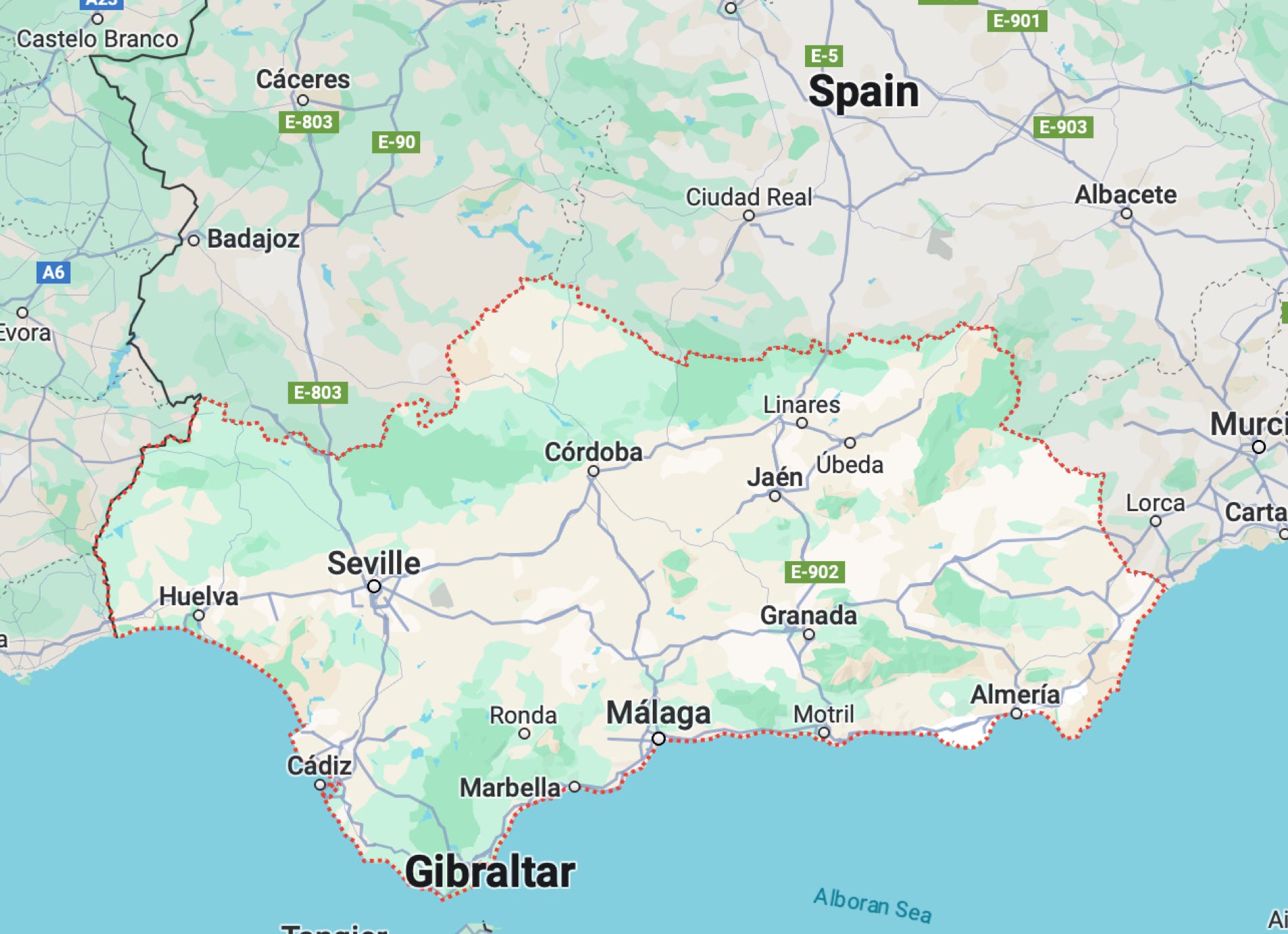 Map of Andalucia in Spain